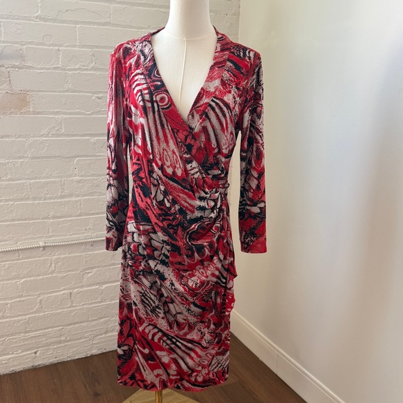 Argenti Dresses & Skirts - Vibrant Burnt Orange Abstract Long Sleeve Dress